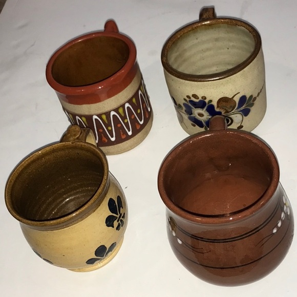 TONALA 4 Pottery Hand Made Mugs Related Style Vintage 2 Redware 1… - Picture 13 of 16